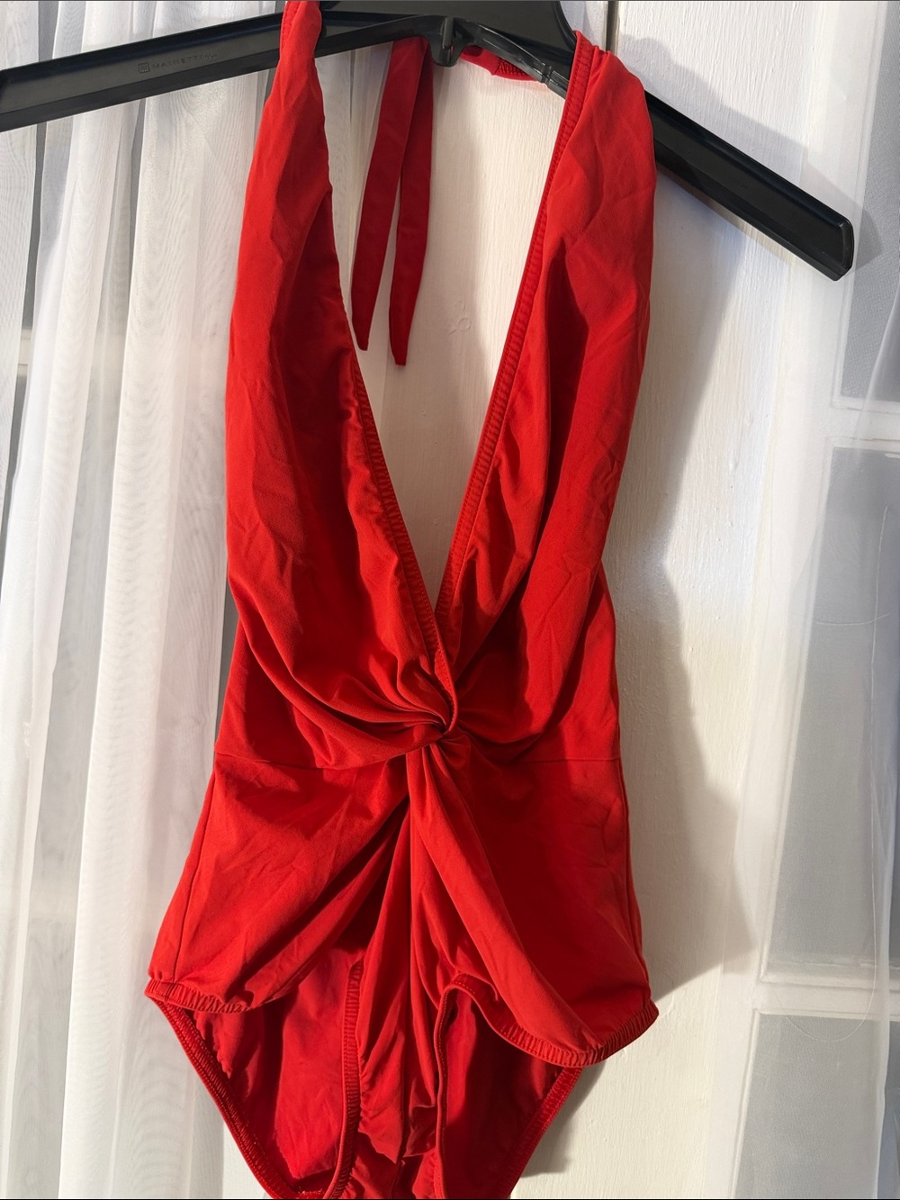 Karla Colletto Red Halter Plunge Twist Front One Piece Swimsuit Size 10 - Picture 3 of 8